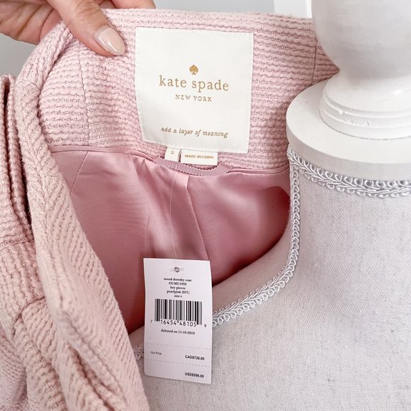 NWT Kate Spade Pink Tweed Dorothy Bow Coat Pearlpink Pea Coat Overcoat Small - Picture 10 of 12